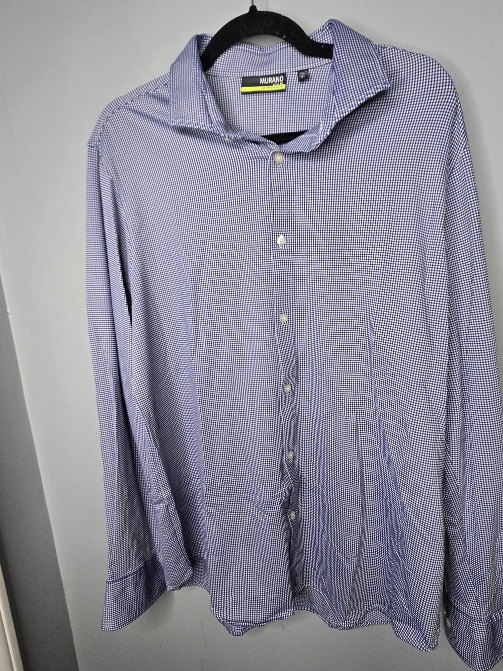 Murano Slim Fit Performance Shirt Mens XL Blue White Check Stretch Button Down